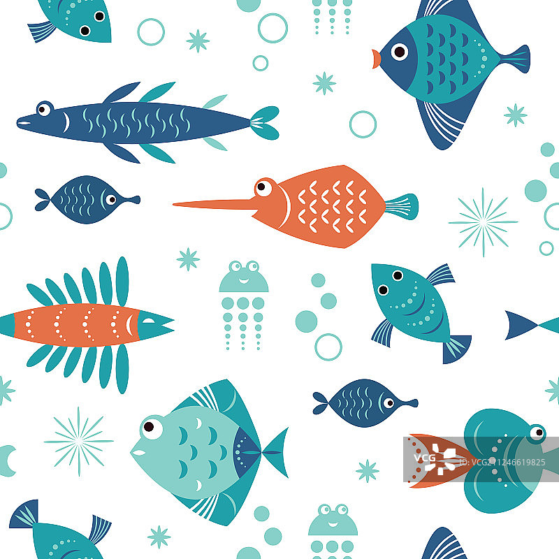 奇特美丽鱼群无缝图案图片素材