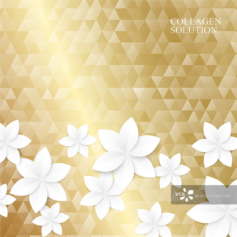 金色三角形纹理上的白色纸花图片素材