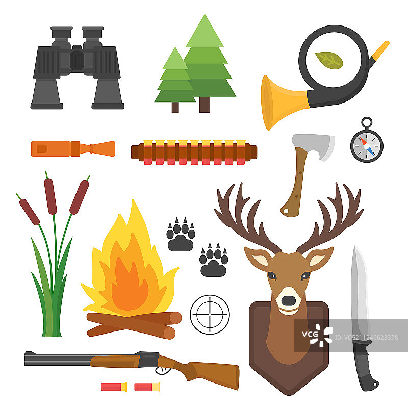 复古狩猎符号露营物品合集图片素材