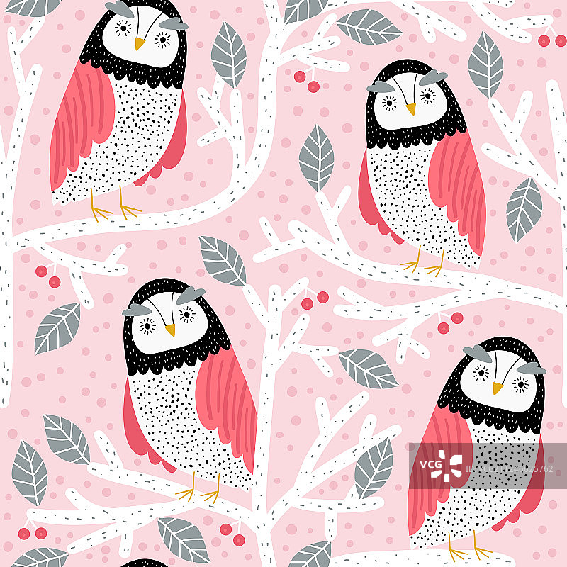 树上的猫头鹰创意无缝图案图片素材
