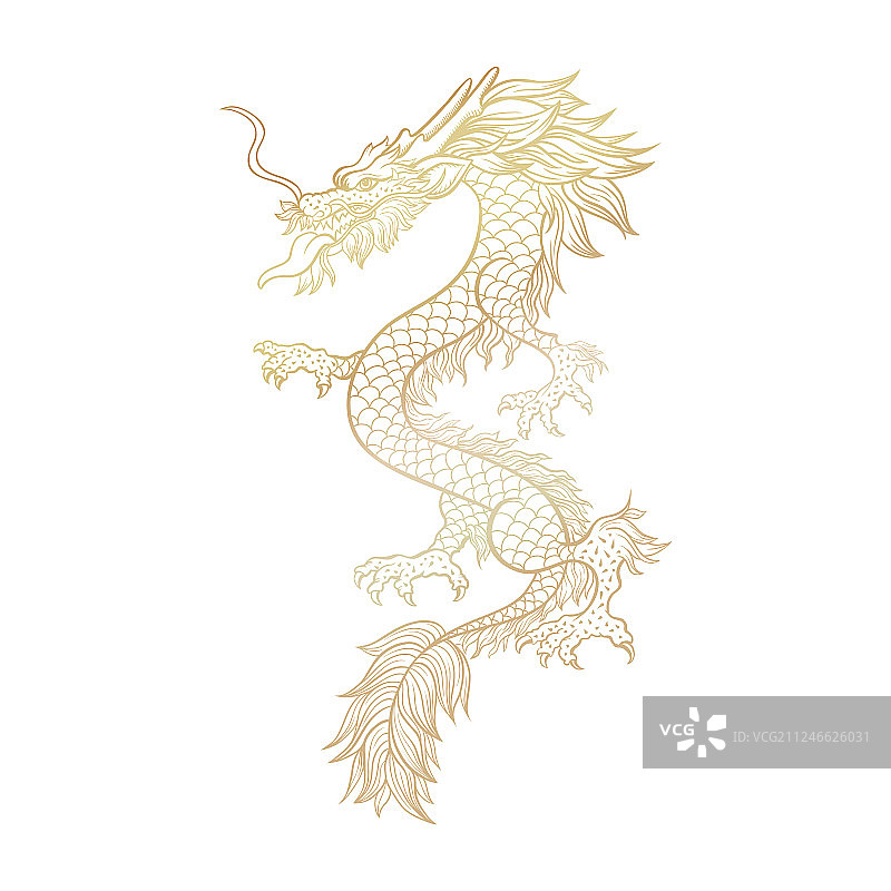 金色轮廓中国神话龙剪纸文件图片素材