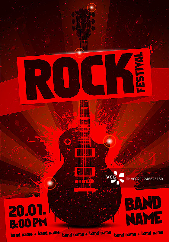 带有吉他的复古Grunge音乐会海报标签图片素材