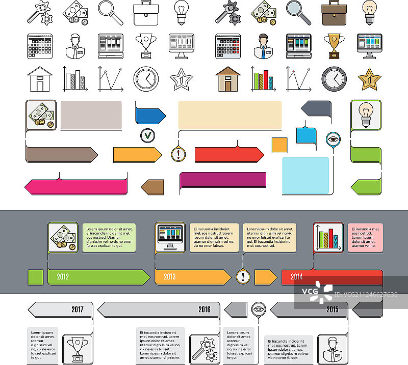 带有信息图表的时间轴图标集图片素材