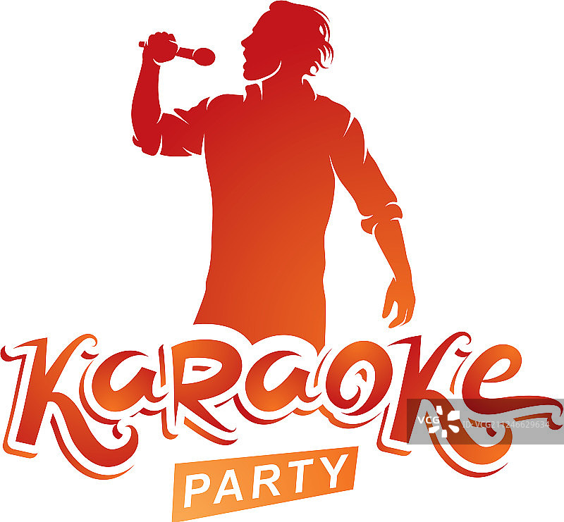 快乐的男人用麦克风唱卡拉OK图片素材