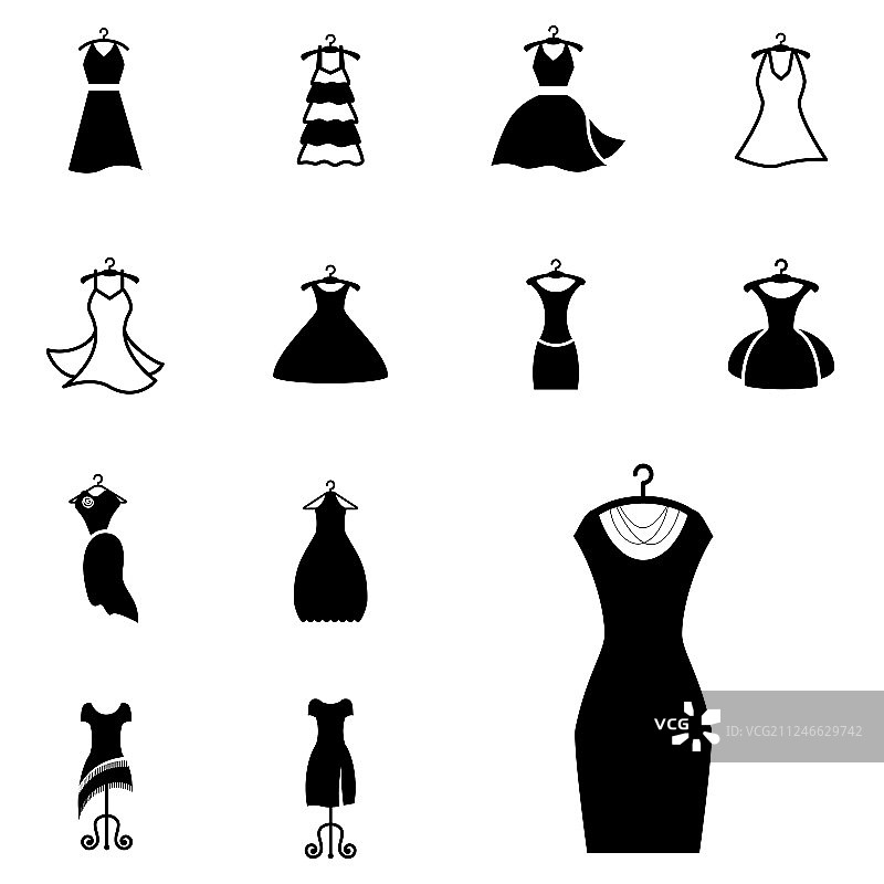 派对时装连衣裙图标或轮廓图片素材