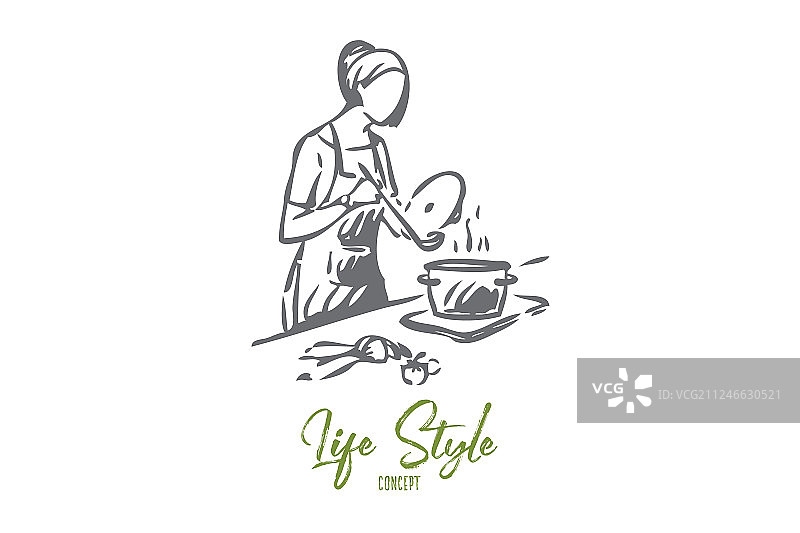 女佣烹饪概念草图图片素材