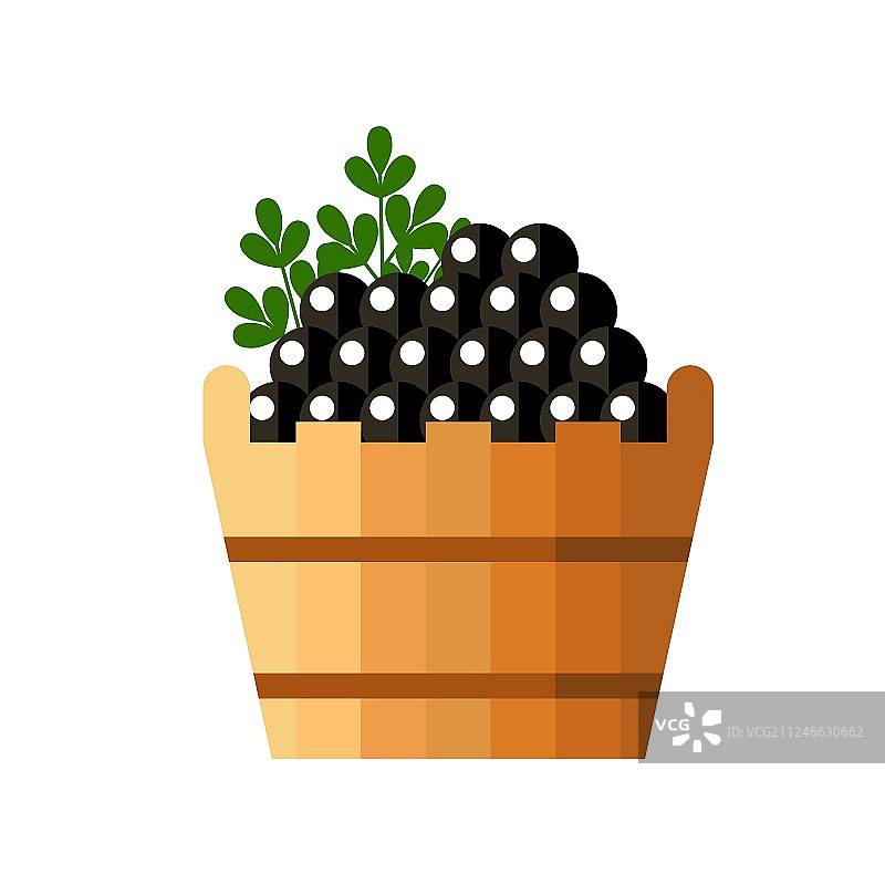 白色背景中木桶里的黑鱼子酱图片素材