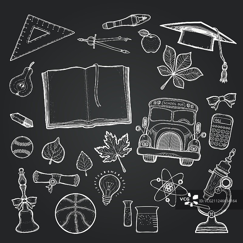 黑板上的学校教育元素套装图片素材