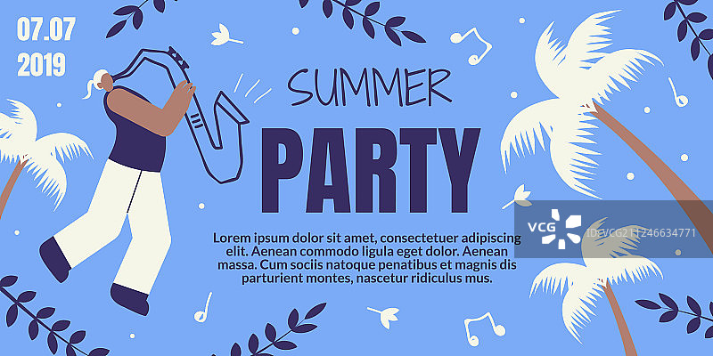 萨克斯演奏者复古彩色夏日派对banner图片素材