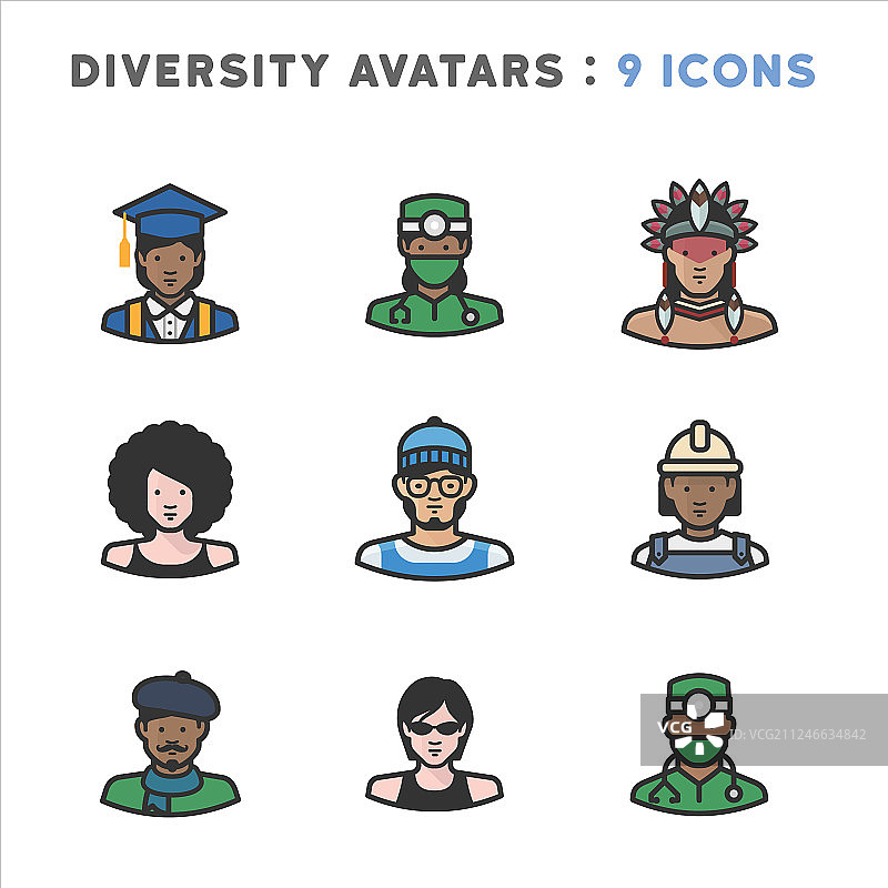 9个不同人群的头像图标图片素材