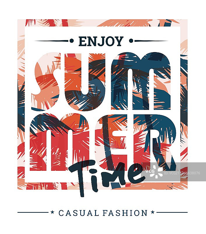 带有标语的夏季热带印花T恤图片素材