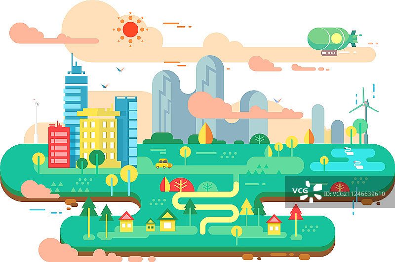 绿色城市扁平风格图片素材