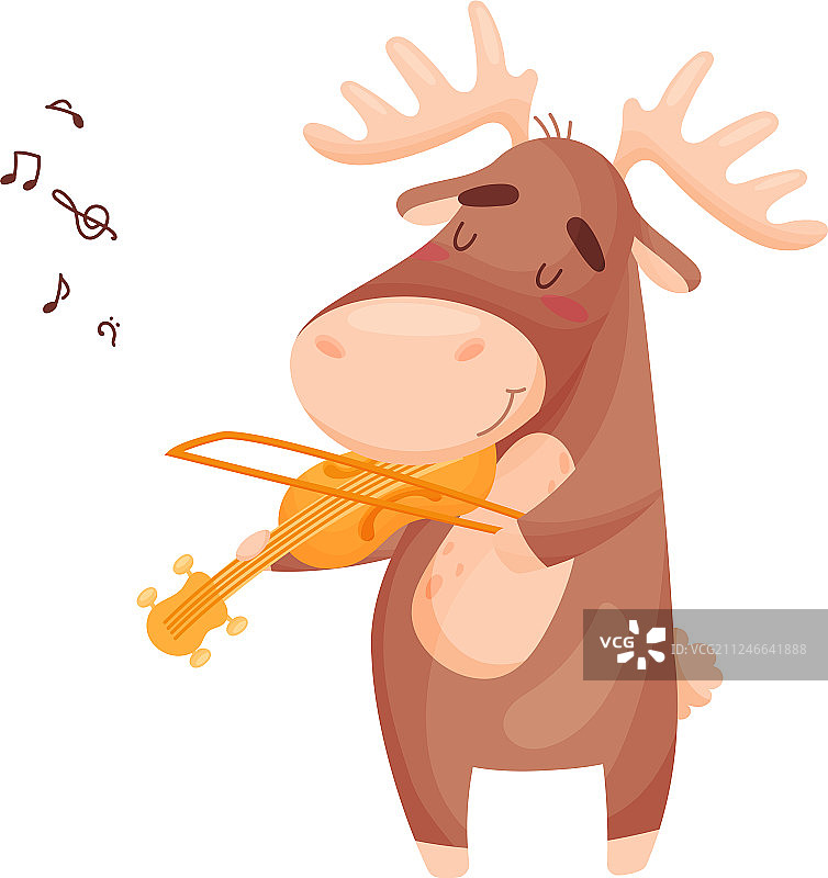 拉着小提琴的可爱麋鹿图片素材
