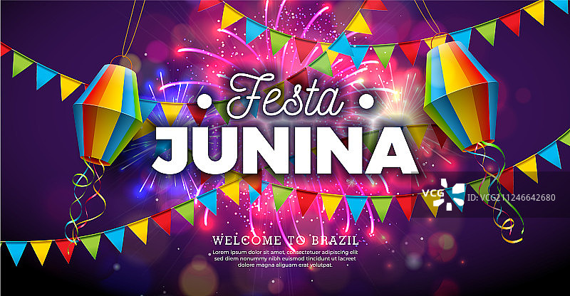 带有旗帜和纸张的Festa Junina节图片素材
