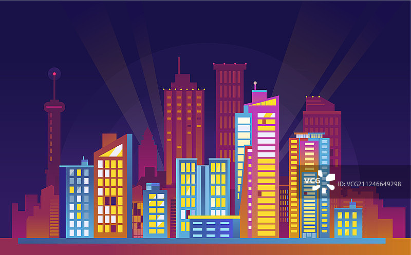 色彩缤纷的城市夜景图片素材
