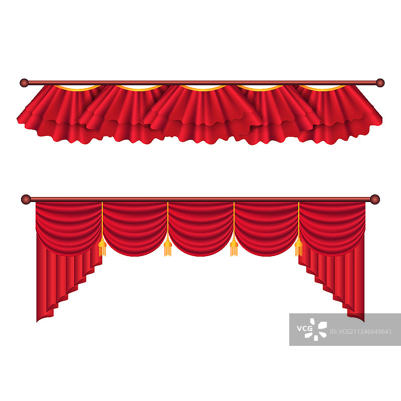 红色奢华丝绸窗帘套装图片素材