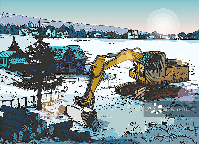 图形风格的乡村风景图片素材