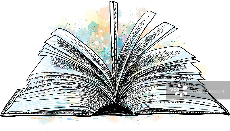 水彩手绘开放的书本图片素材