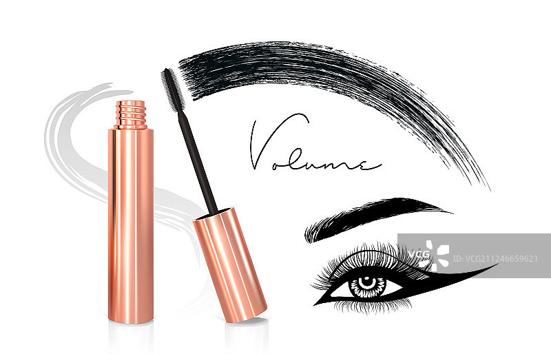 睫毛膏眼线笔和刷子笔触美妆图片素材