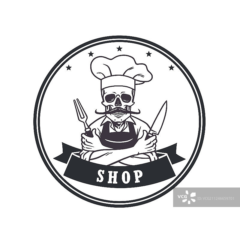骷髅厨师咧嘴笑标志模板圆形图片素材