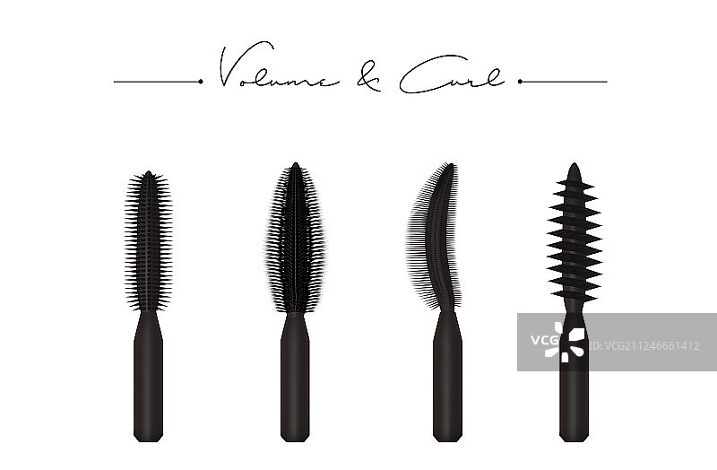 睫毛膏眼线笔和刷子笔触美妆图片素材