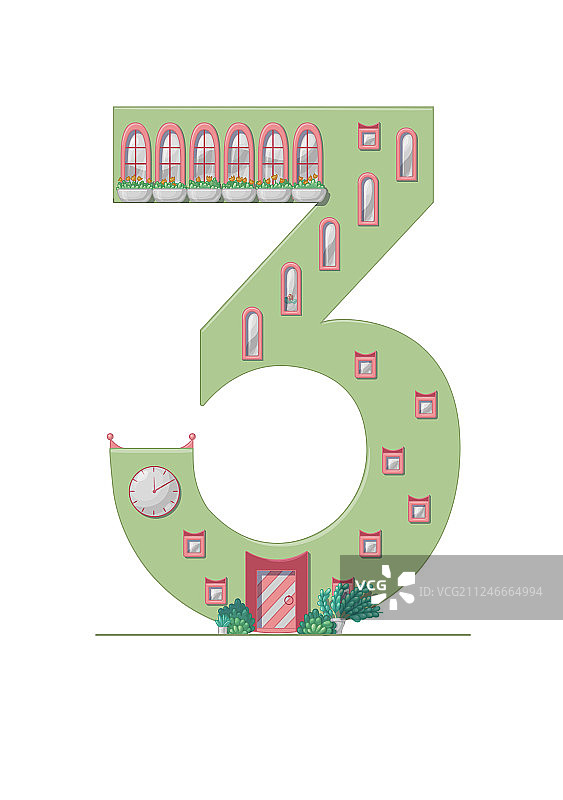 白色背景上的房子数字3图片素材