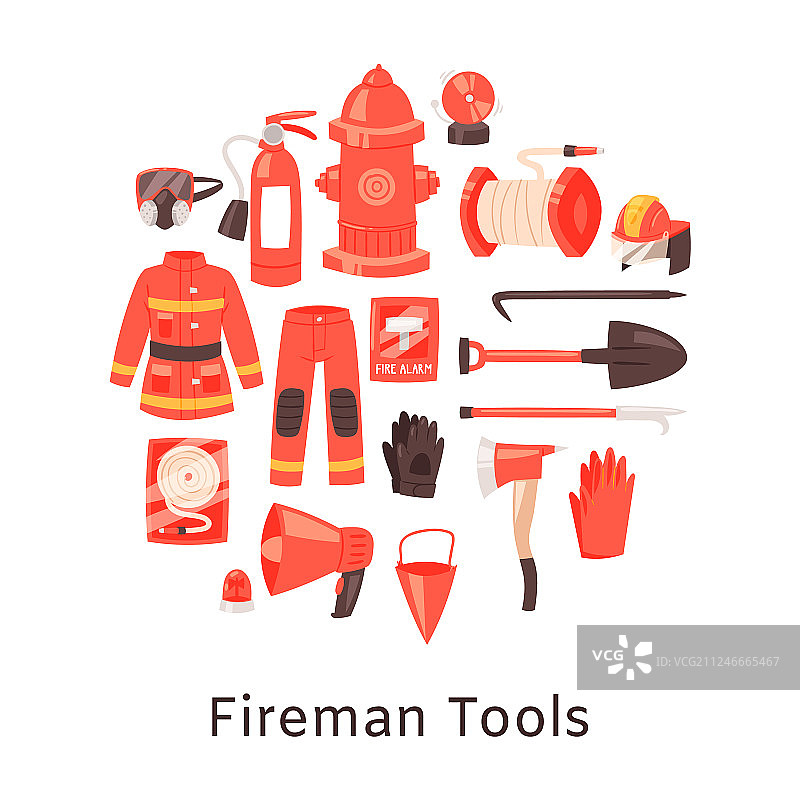 红色灭火器和消防工具图片素材