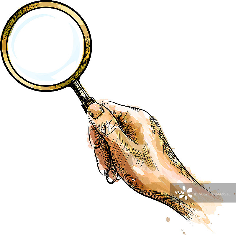 手持带飞溅效果的放大镜图片素材