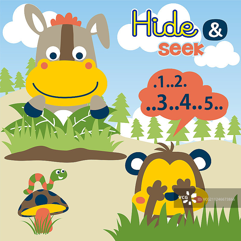 卡通可爱动物玩捉迷藏图片素材