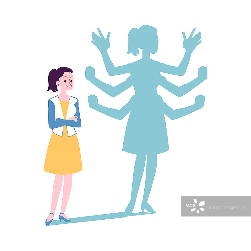 有千手影子的积极女性扁平风格插画图片素材