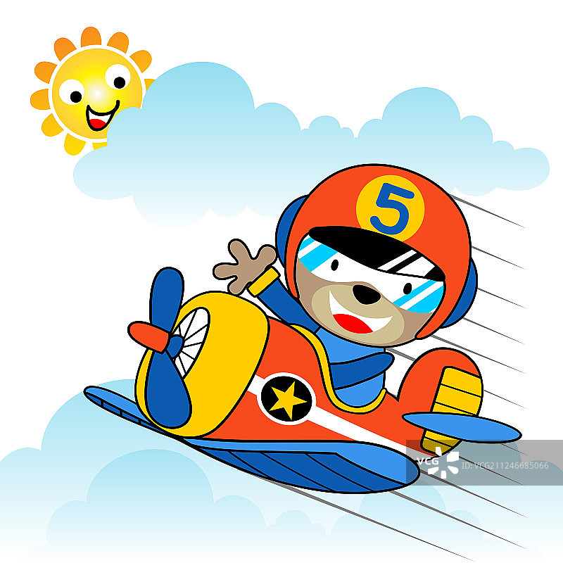 卡通小飞行员在天空飞行图片素材