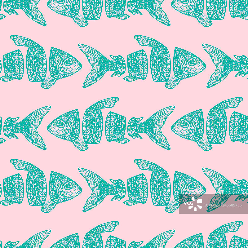 时髦的切片鱼无缝图案图片素材