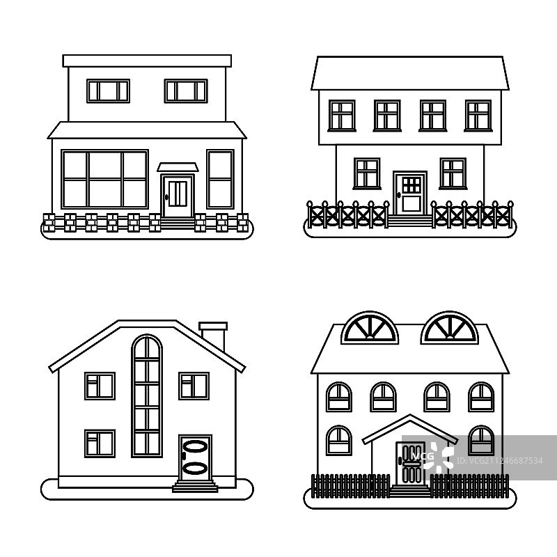 四款细线条风格房屋素材图片素材