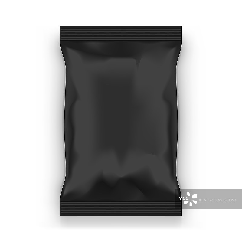 带阴影的黑色铝箔Doy枕形包装袋图片素材