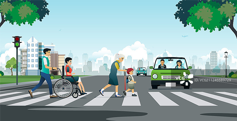 老年人正在过马路图片素材