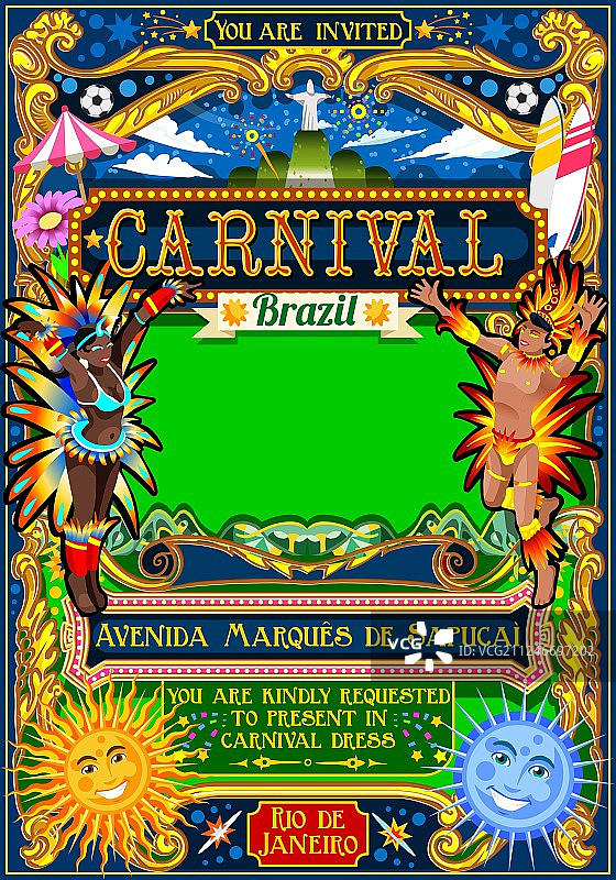里约热内卢狂欢节海报巴西狂欢节面具秀图片素材