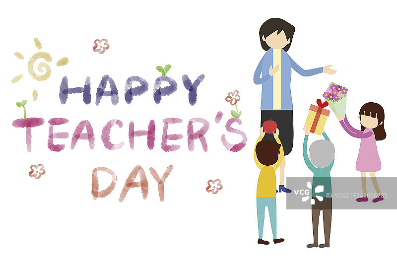 学生们拿出礼物送老师庆祝教师节图片素材