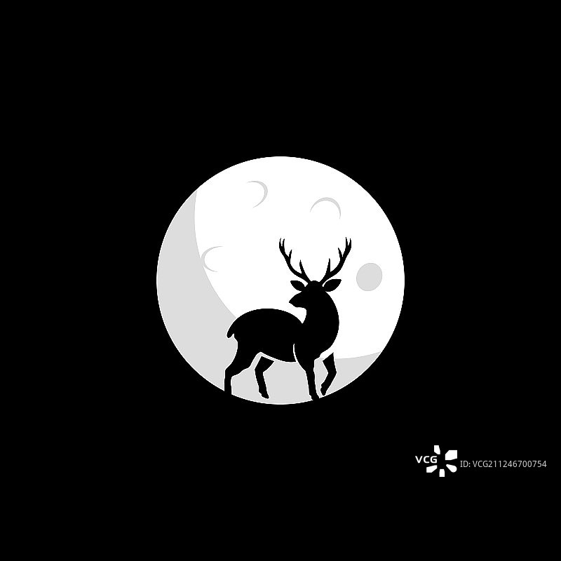 月亮形状的鹿标志设计图片素材