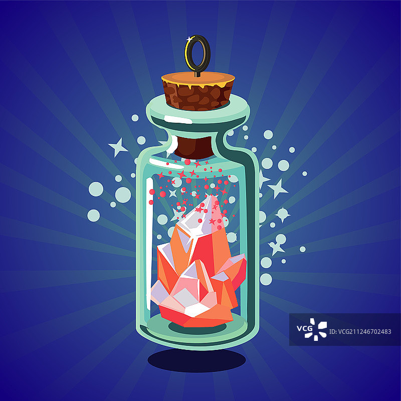 带有水晶般明亮魔法的卡通瓶图片素材