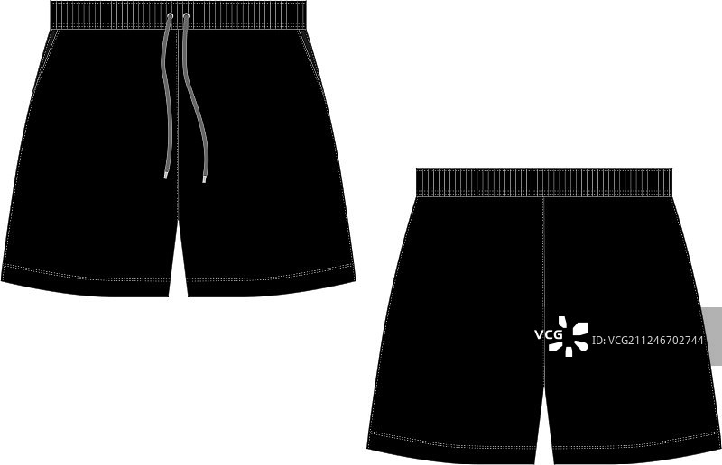黑色运动短裤技术草图设计图片素材