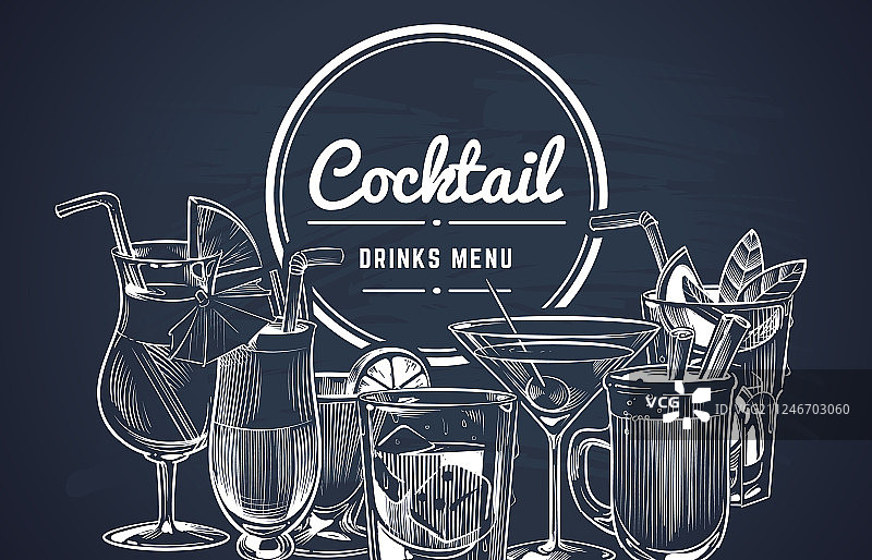 手绘酒精鸡尾酒背景素描图片素材
