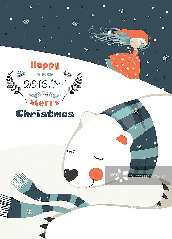 抱着睡觉的北极熊的可爱女孩图片素材