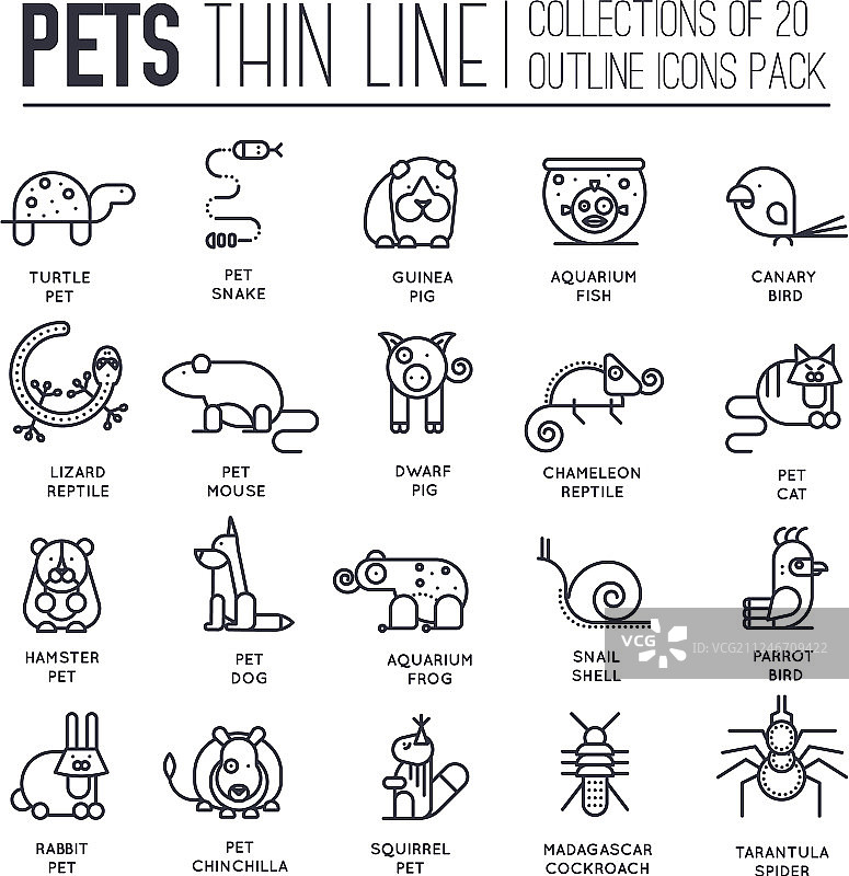 可爱宠物细线图标合集图片素材