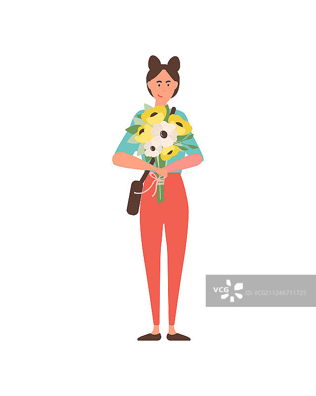 拿着非洲雏菊花束的女人图片素材