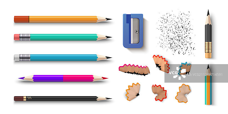 逼真的3D彩色学校文具铅笔图片素材