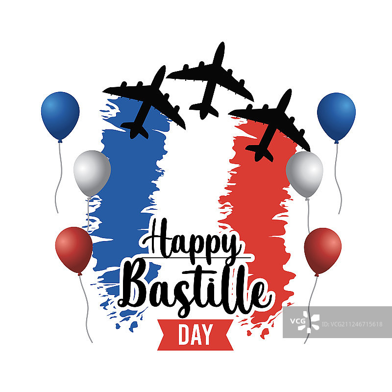 气球和法国国旗装饰的飞机图片素材