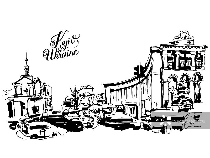 Khreshchatyk大街的马克笔绘画图片素材
