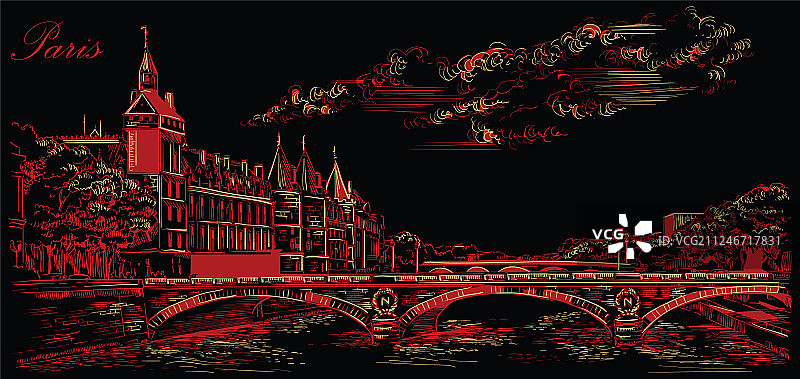 黑色红色手绘巴黎5图片素材