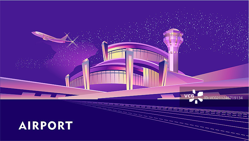 夜间霓虹机场图片素材