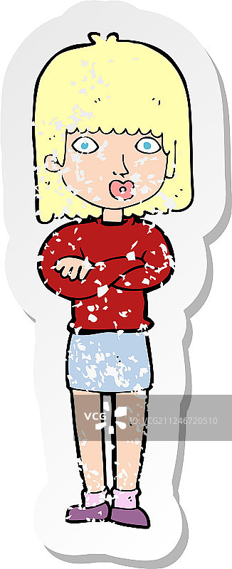 卡通不耐烦表情的复古风格贴纸图片素材